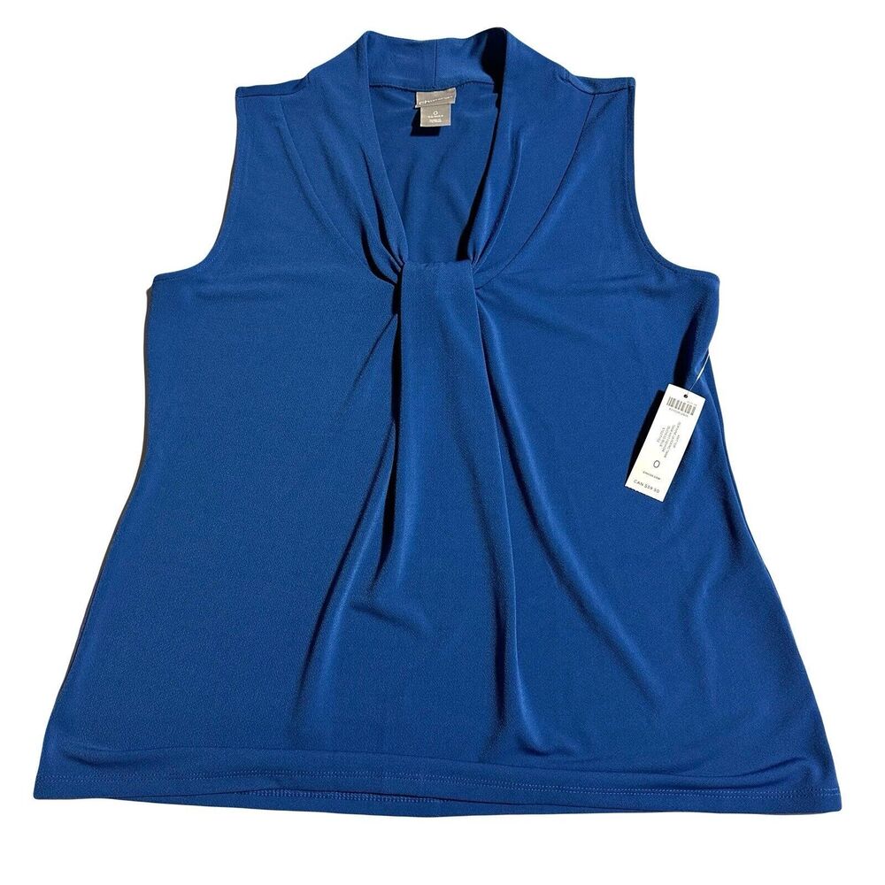 Chicos Sleeveless Front Pleat Neck Layering Tank Knit Top 0 Women’s S Blue NWT